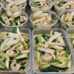 Zucchini, Prawns, Fish Cake and Eggs